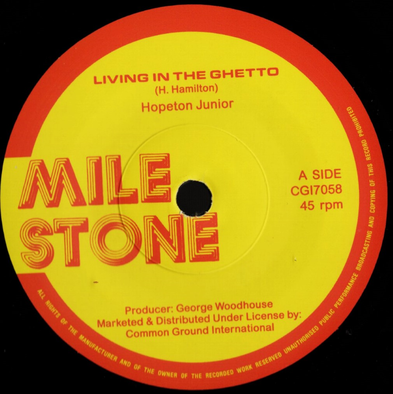 7" Living In The Ghetto/Dub Mix HOPETON JUNIOR